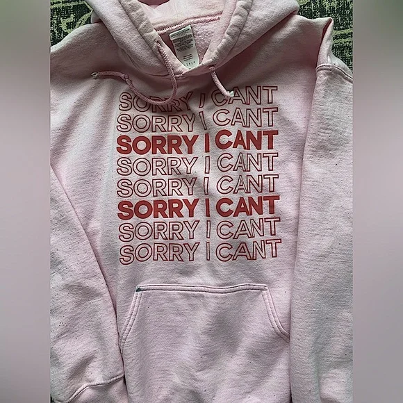 Gildan Pink Oversized “SORRY I CANT” Hoodie: Size L - Picture 1 of 3